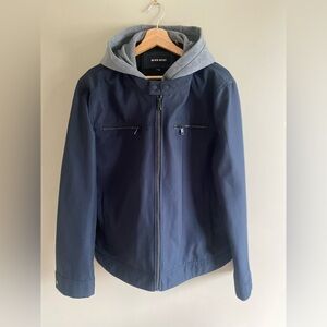 BLACK RIVET Jacket Men’s XL Blue Full Zip Gray Hooded Coat Parka City Preppy
